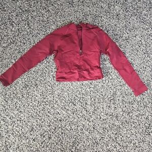 Red Long Sleeve Crop Zip-Up Top